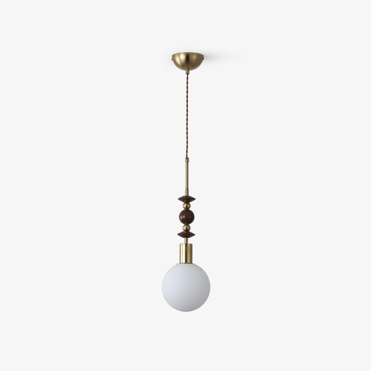 Maru wood-bead pendant light hanging against a soft backdrop