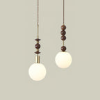 Pendant light with natural ash wood beads and slim cable