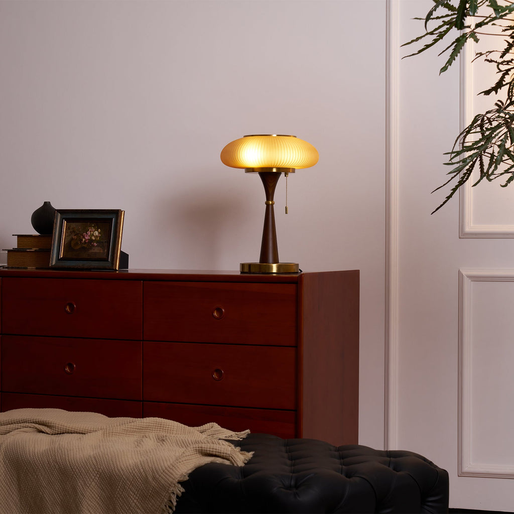Table Lamp, Matsutake Mushroom Glass Shade, Amber or White, G9 Plug-In