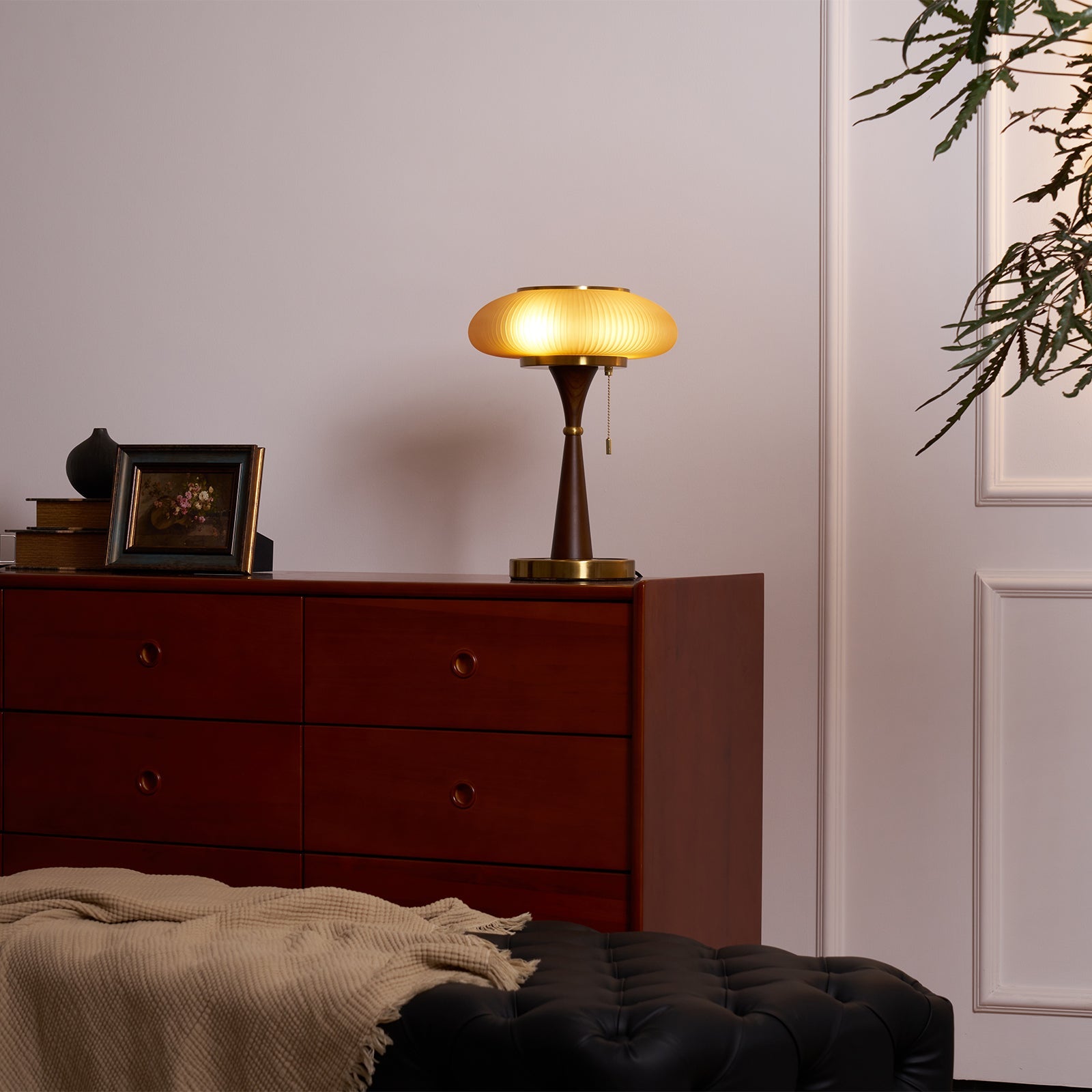 Table Lamp, Matsutake Mushroom Glass Shade, Amber or White, G9 Plug-In