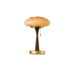 Matsutake table lamp with curved base and mushroom glass shade