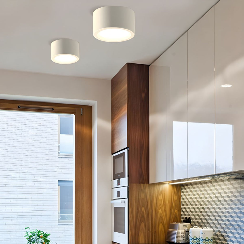 12-Inch Matte Iron Ceiling Light, Cylindrical Flush-Mount Fixture