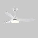 Wood-grain ceiling fan light mounted in a bright modern room
