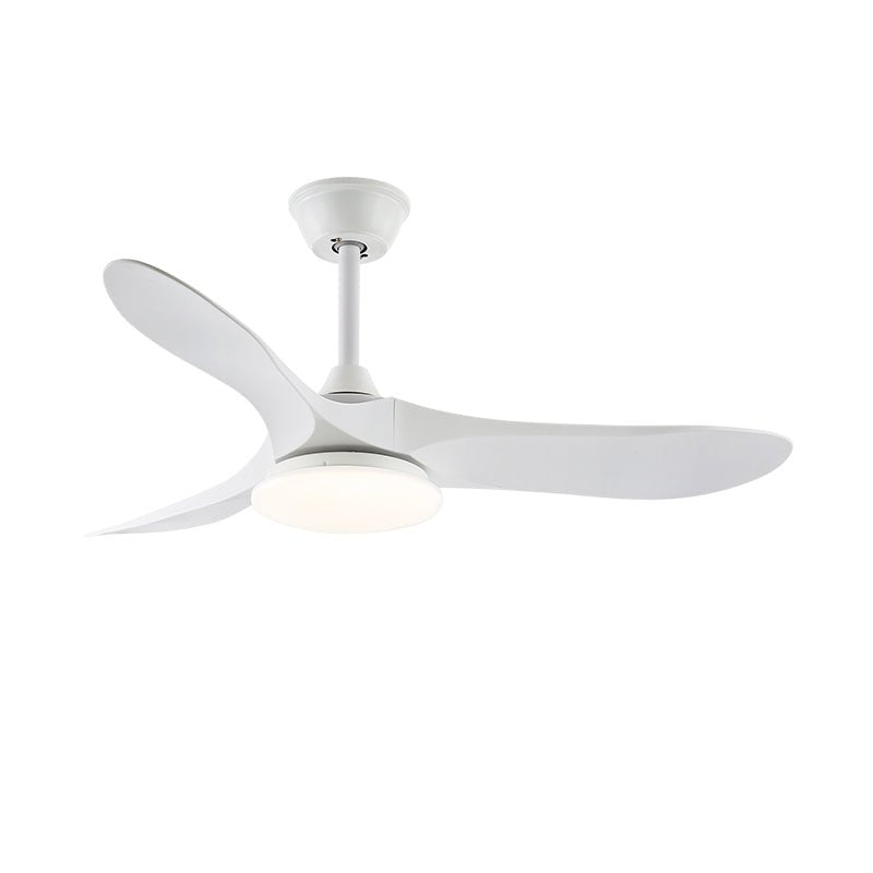 Ceiling fan light with natural wood blades and slim metal body