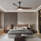 Wood-blade ceiling fan light over a warm interior setting