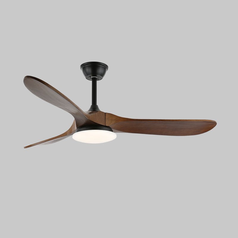 Solid wood blade ceiling fan with central LED light panel