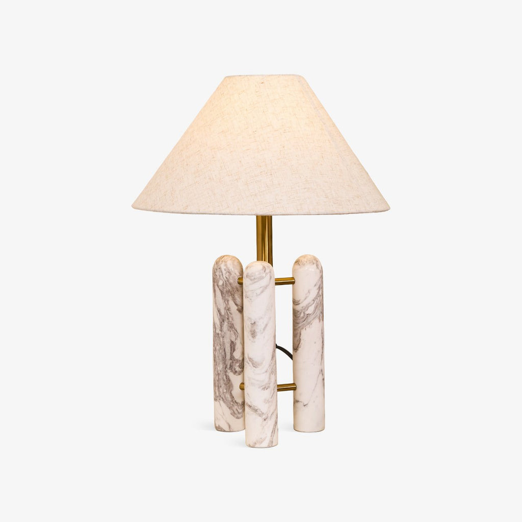 Clérachic table lamp centred on a plain light-grey background, shade and marble base shown in full.