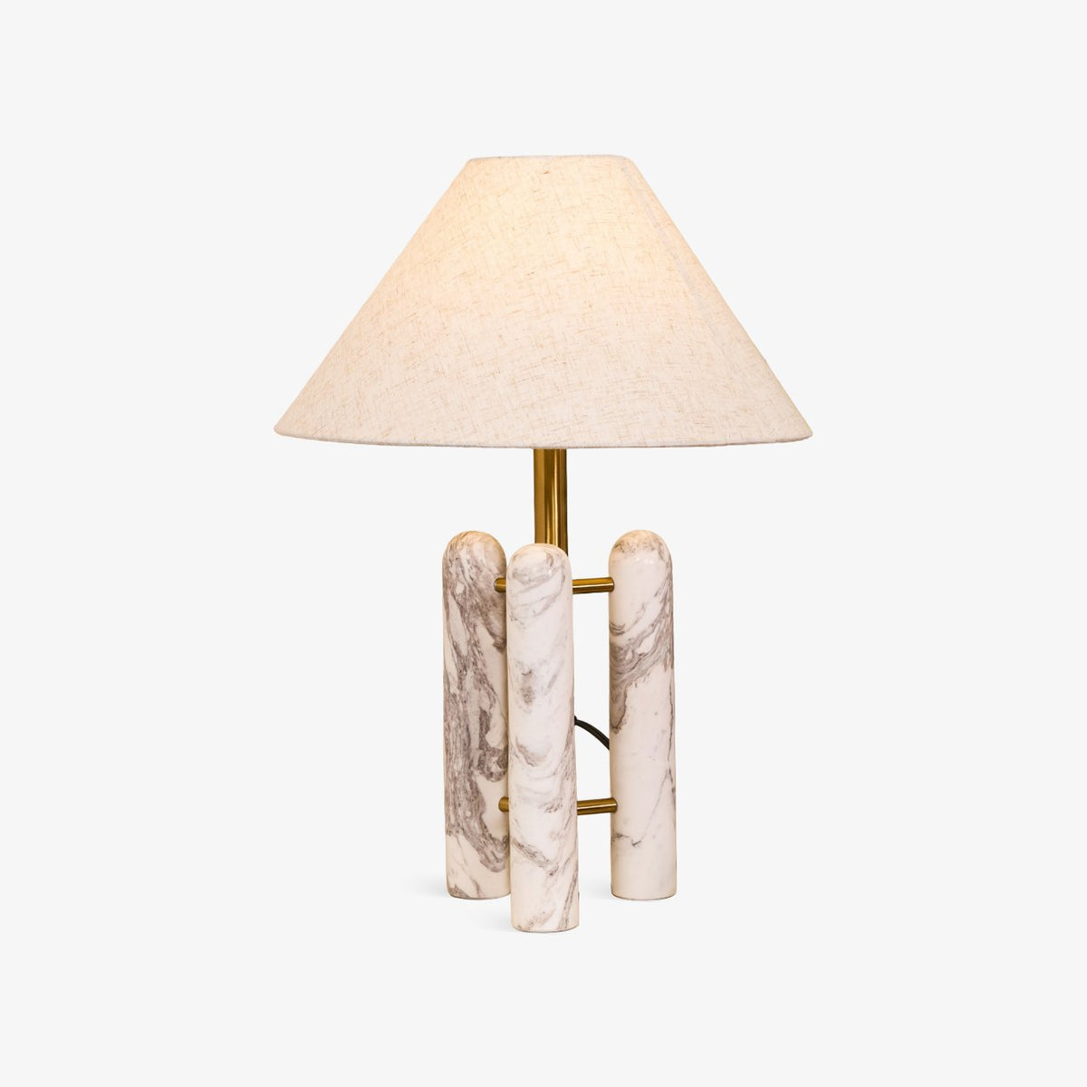 Clérachic table lamp centred on a plain light-grey background, shade and marble base shown in full.