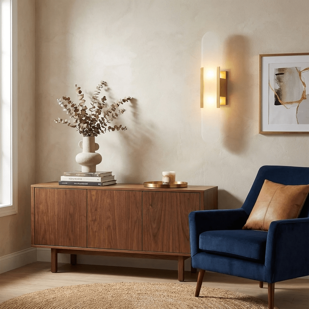 Alabaster wall sconce detail highlighting translucent stone