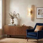 Alabaster wall sconce detail highlighting translucent stone