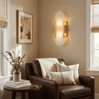Natural alabaster wall lamp showing unique stone veining