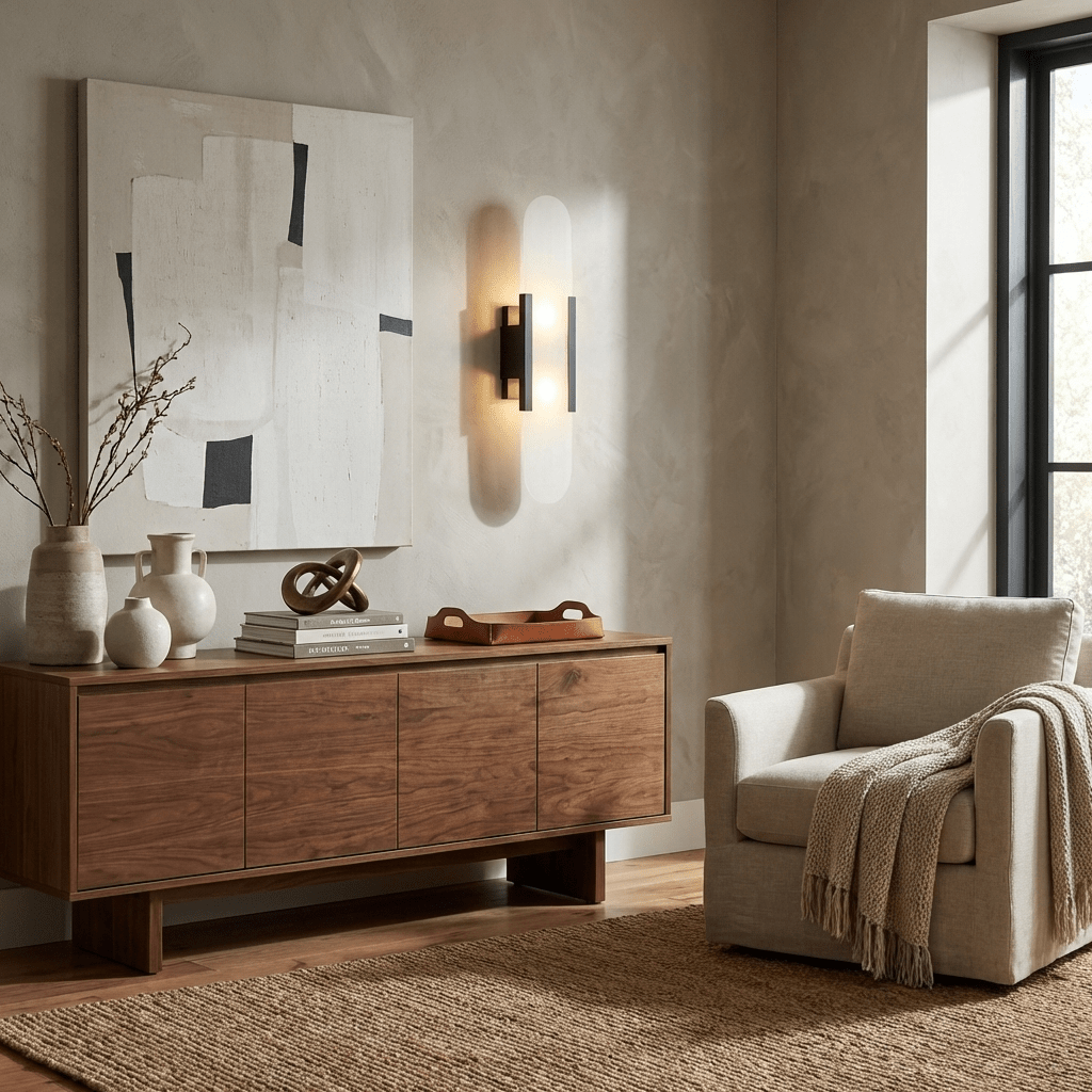 Elongated alabaster wall lamp with warm diffused light