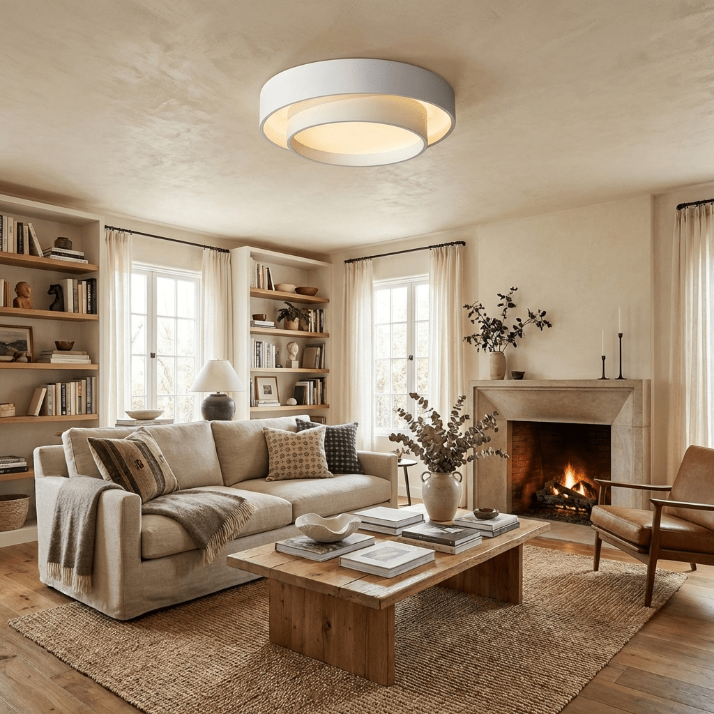 Cylinder ceiling light shown against a plain backdrop