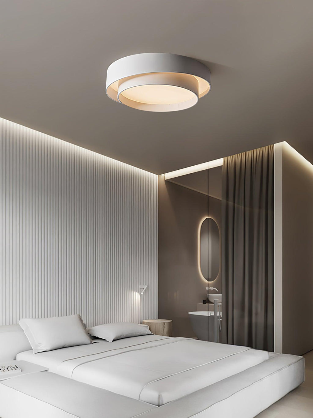 Modern cylinder ceiling light glowing in an interior