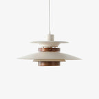 A white Clérachic pendant with a walnut ring, unlit, against a plain grey backdrop.