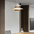 A white Clérachic pendant hangs against dark wood kitchen cabinetry.