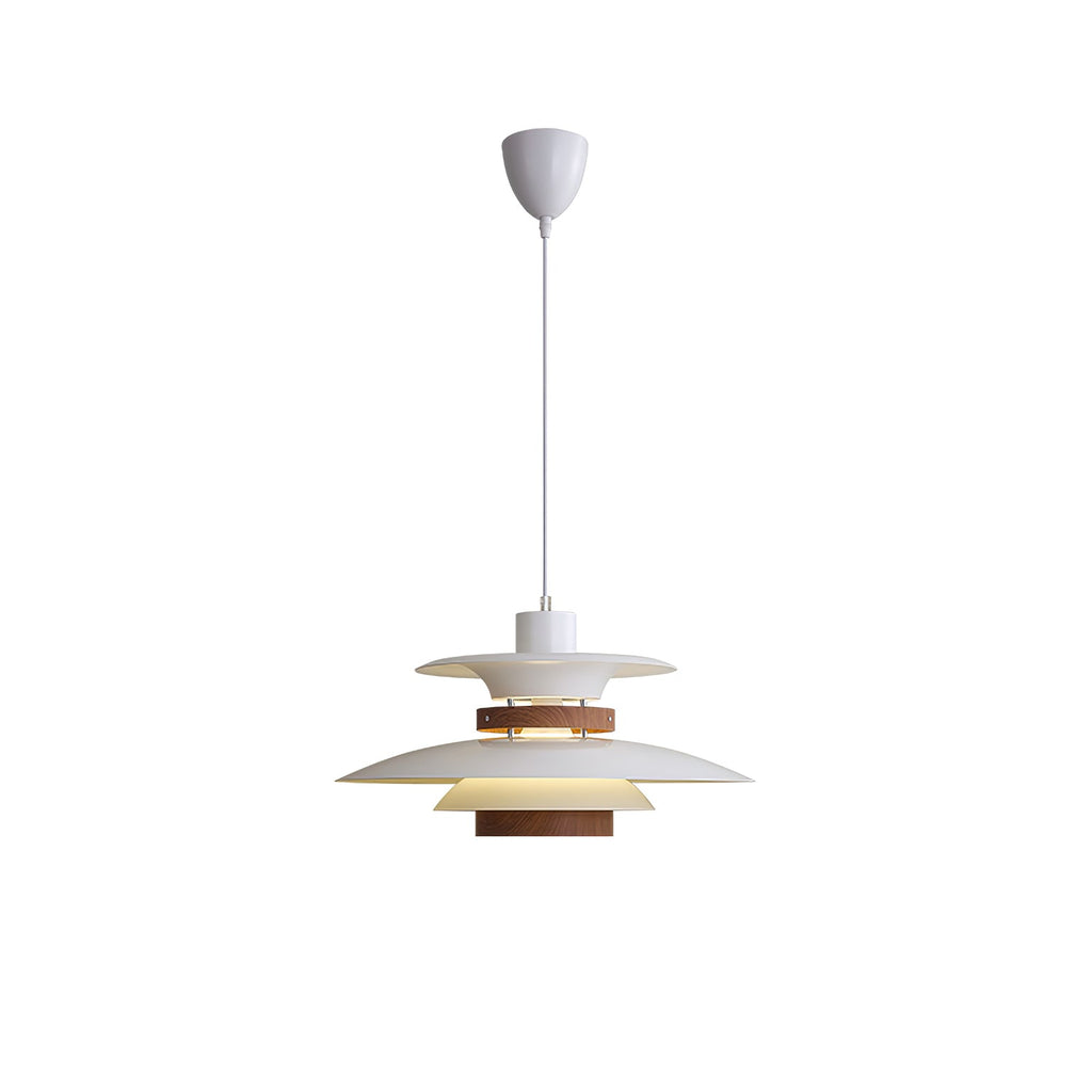 A white Clérachic pendant with a walnut ring, unlit, on a plain white backdrop.