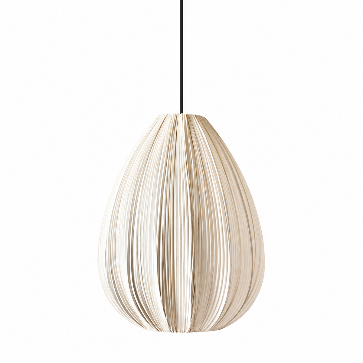 This Clérachic pendant's egg-shaped pleated shade tapers to a point, shown against a plain white background.