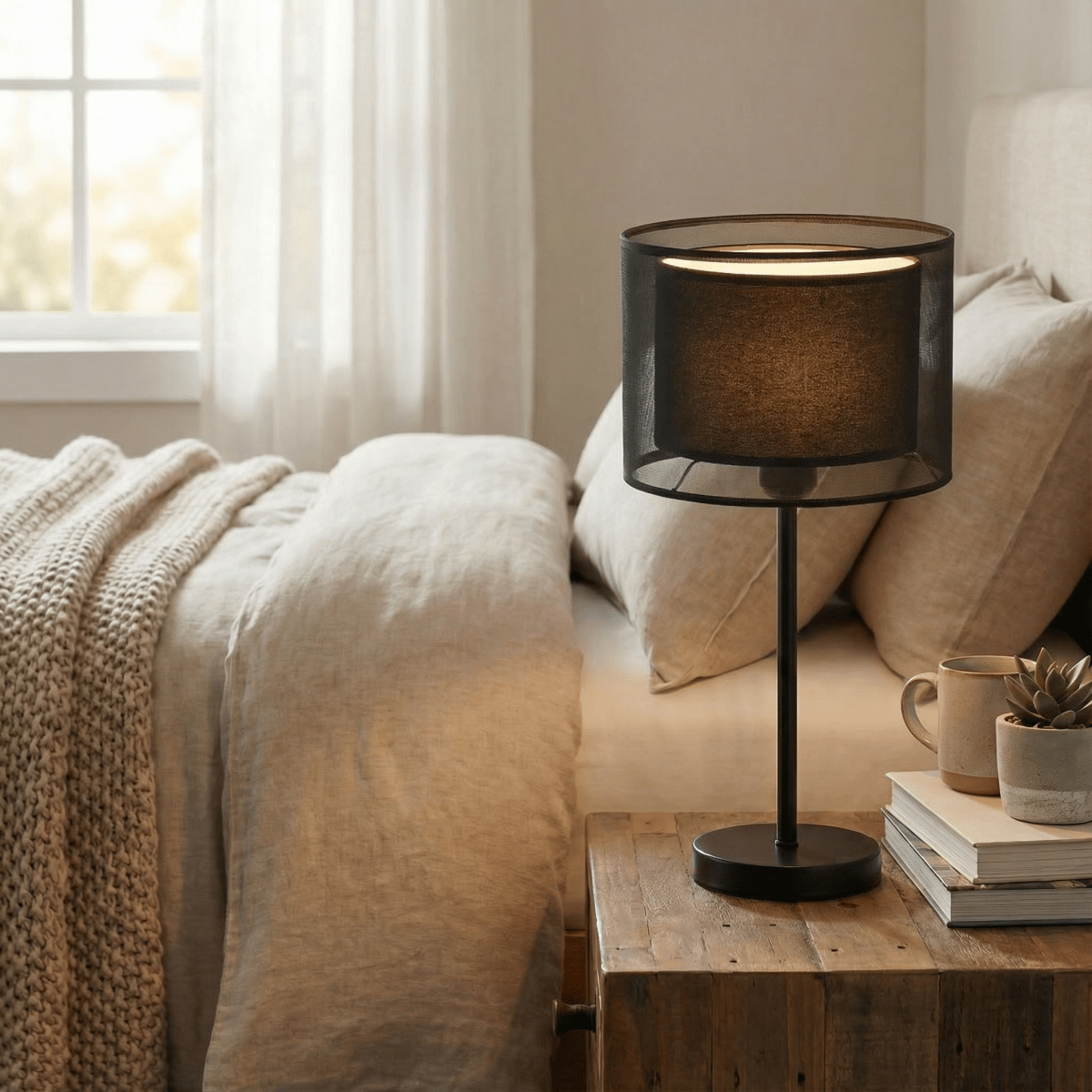 Mesh Shade Table Lamp, LED Light With Slim Metal Stem, 15-Inch