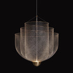 Suspension en fil métallique, sphère en acier superposée, LED intégrée, chrome ou or