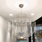 Suspension en fil métallique, sphère en acier superposée, LED intégrée, chrome ou or