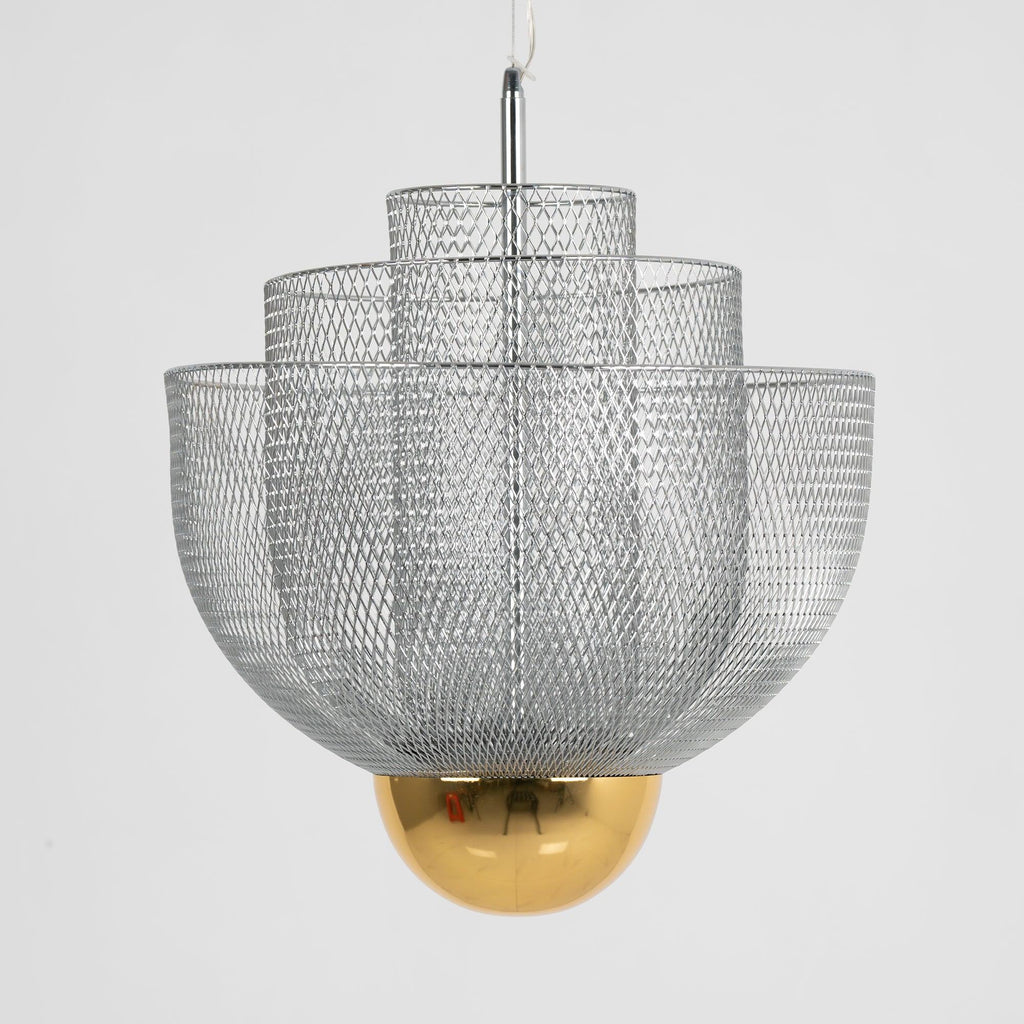 Suspension en fil métallique, sphère en acier superposée, LED intégrée, chrome ou or