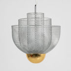 Suspension en fil métallique, sphère en acier superposée, LED intégrée, chrome ou or