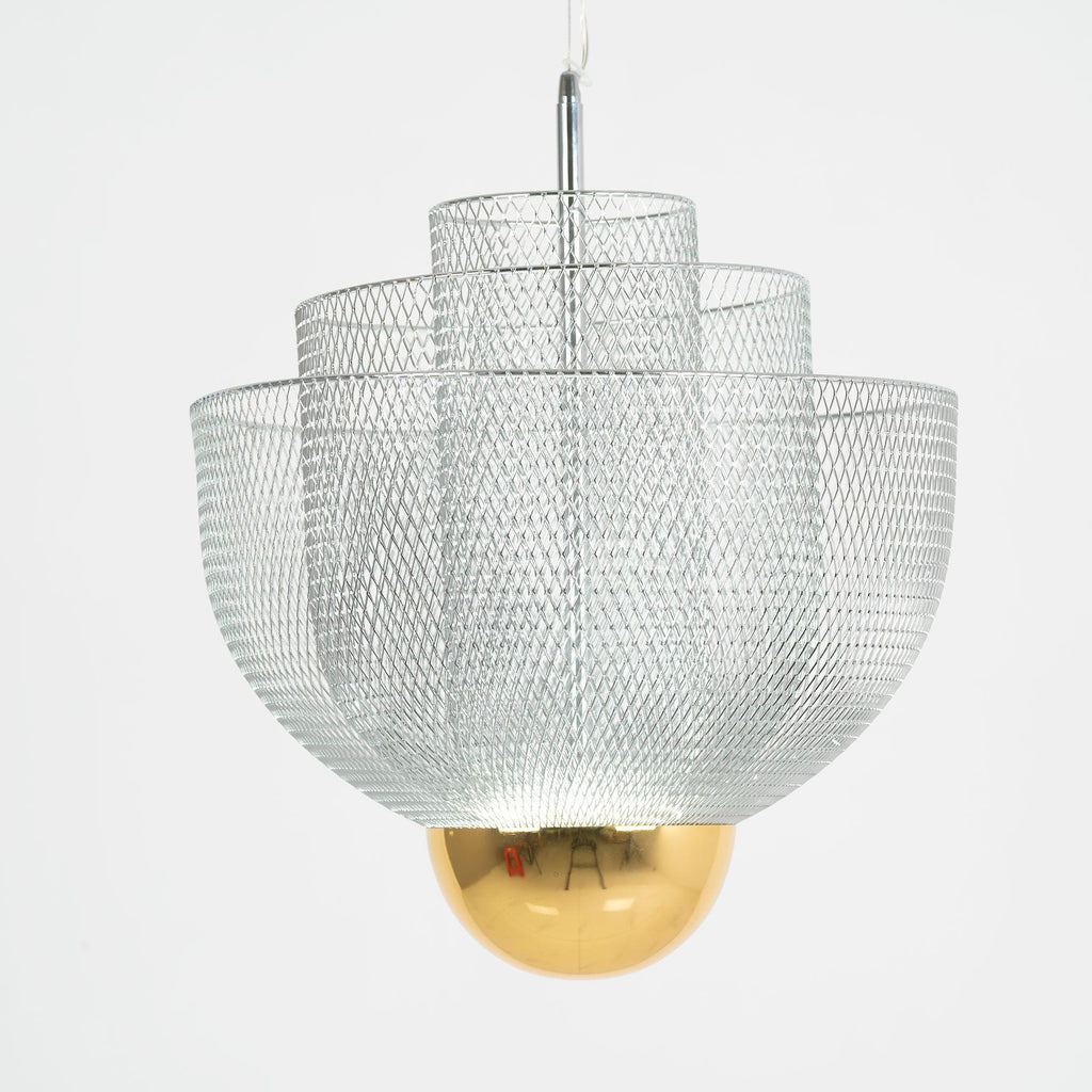 Suspension en fil métallique, sphère en acier superposée, LED intégrée, chrome ou or
