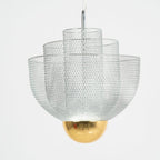 Suspension en fil métallique, sphère en acier superposée, LED intégrée, chrome ou or