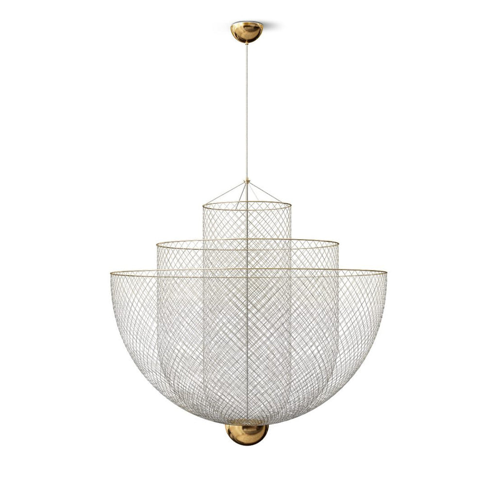 Suspension en fil métallique, sphère en acier superposée, LED intégrée, chrome ou or