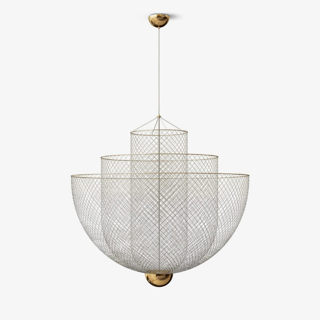 Suspension en fil métallique, sphère en acier superposée, LED intégrée, chrome ou or
