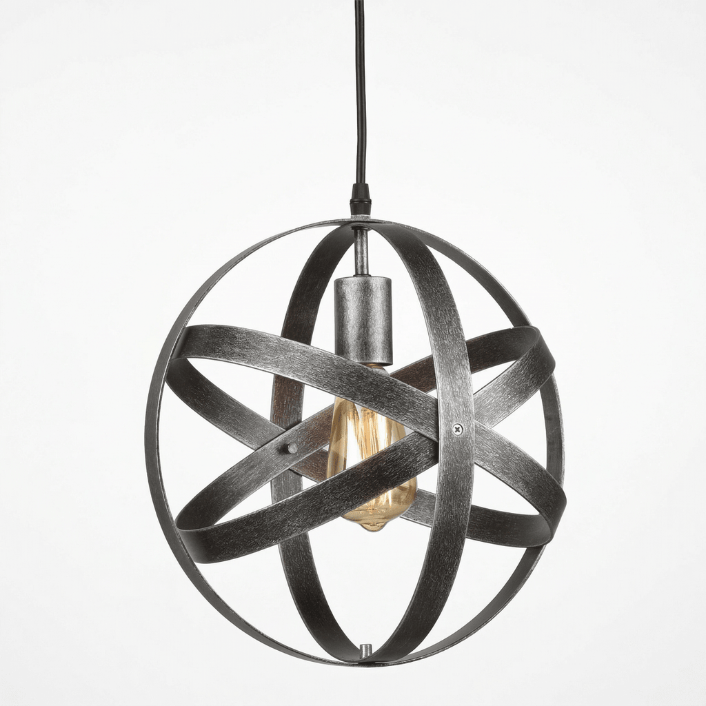 Svart metallpendellampe, rund kulebur-skjerm, 12-tommers industrielt design