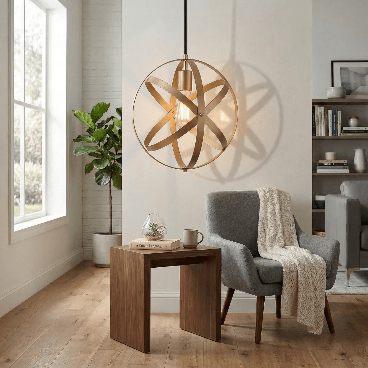 Svart metallpendellampe, rund kulebur-skjerm, 12-tommers industrielt design