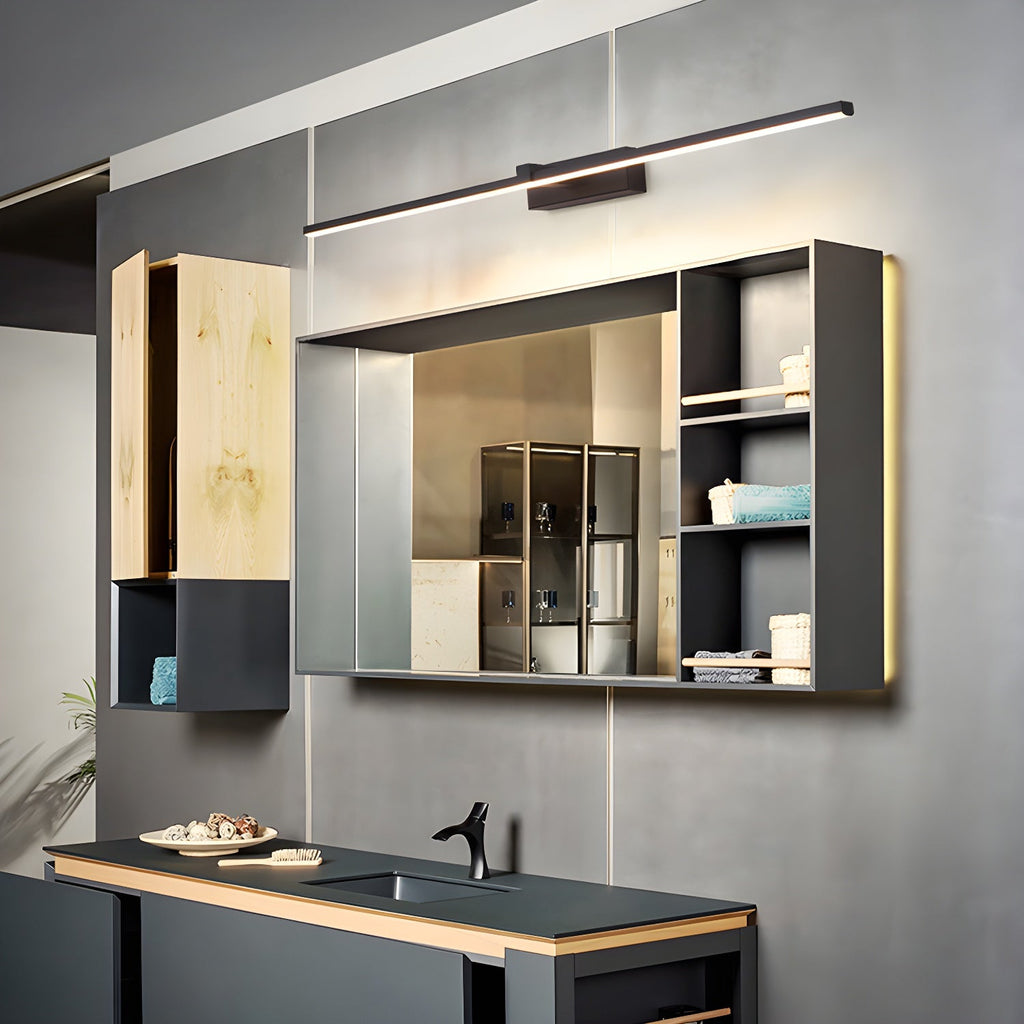 Linear LED wall light glowing along its full length