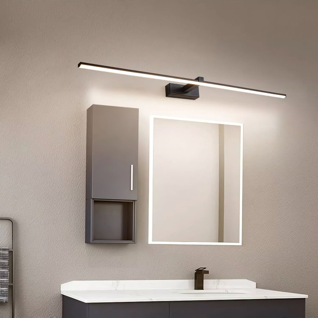 Black metal linear wall light with even white illumination