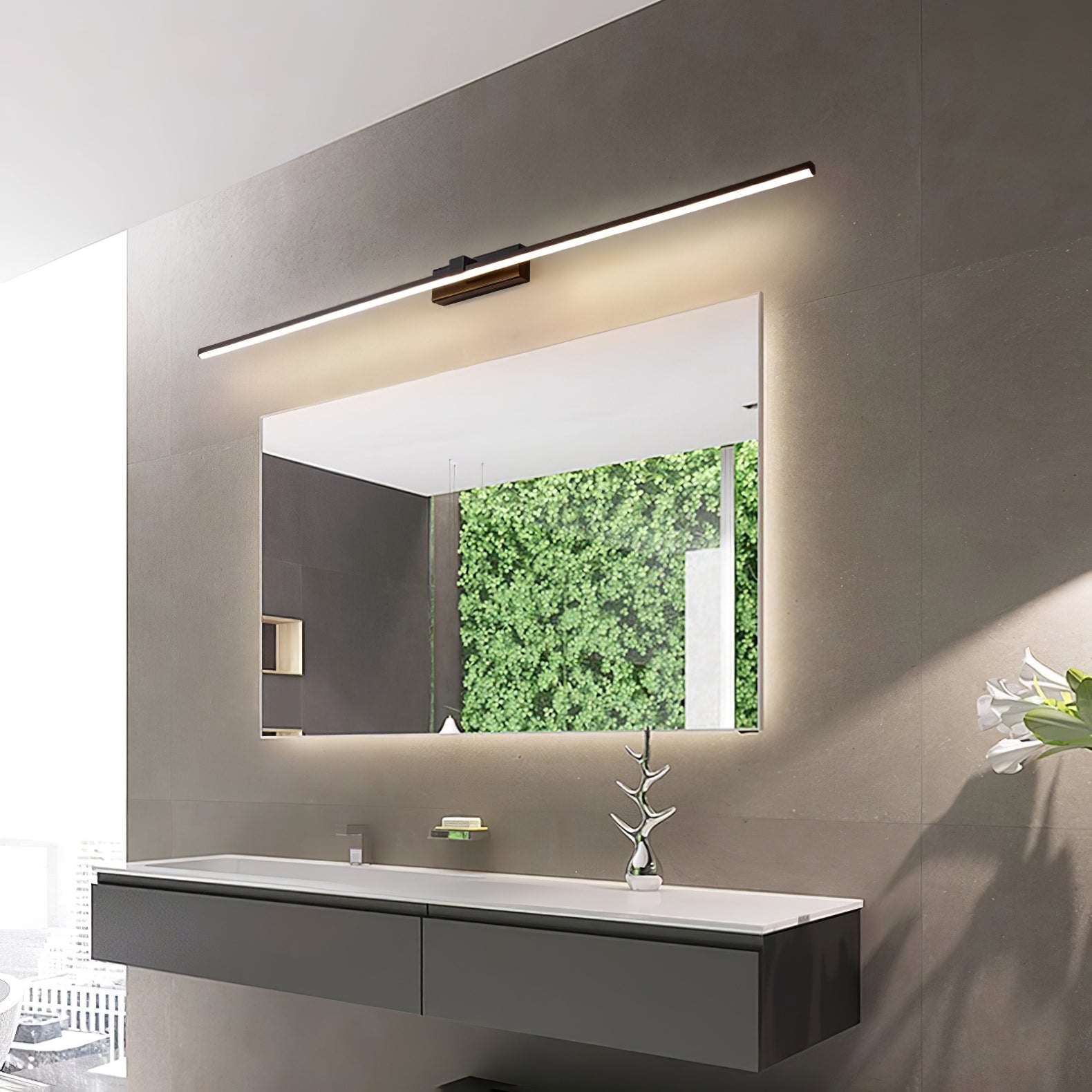 Linear Wall Light, Slim Metal LED Bar, Black, Dimmable, for Mirror or Vanity