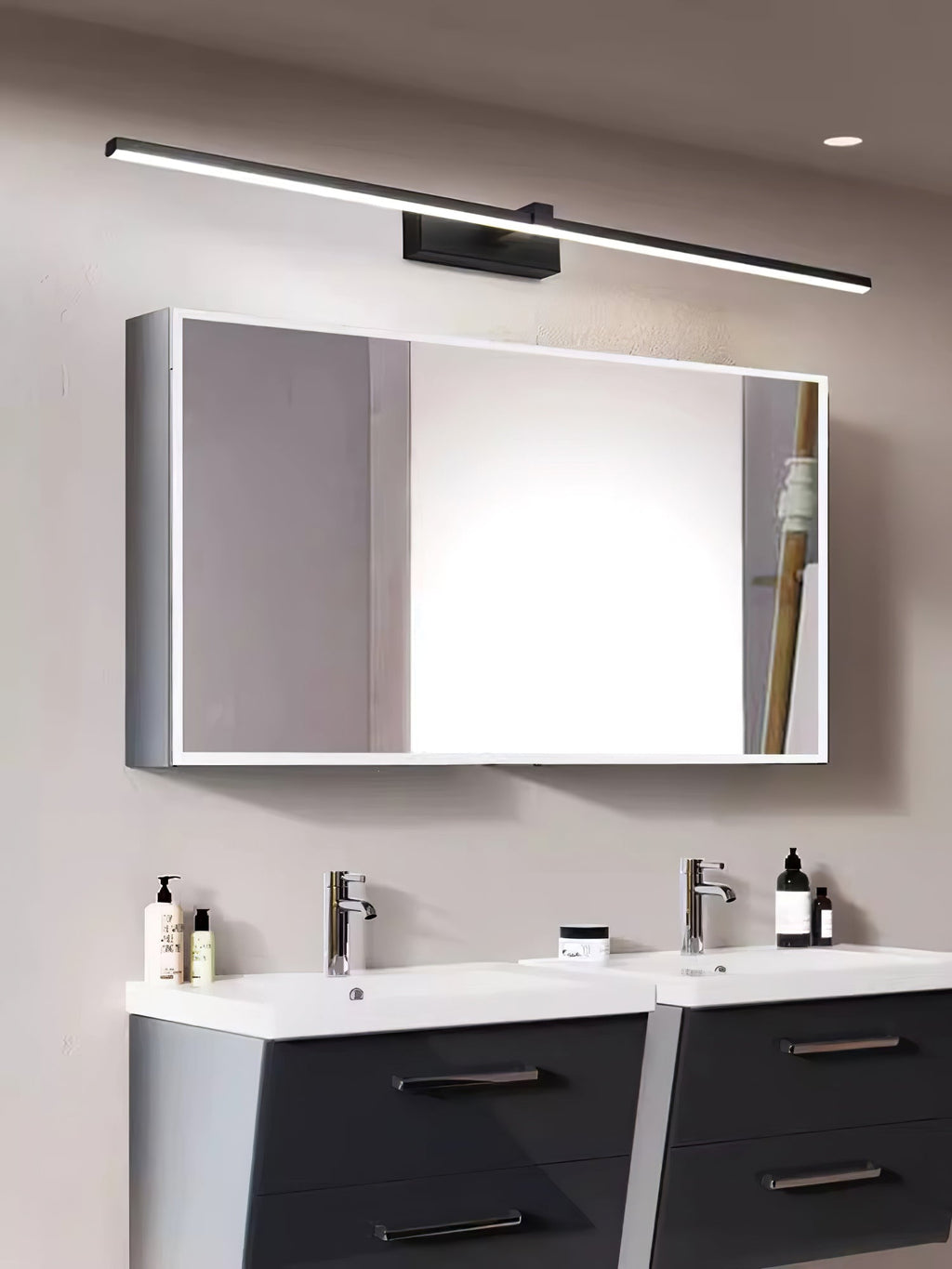 Linear Wall Light, Slim Metal LED Bar, Black, Dimmable, for Mirror or Vanity