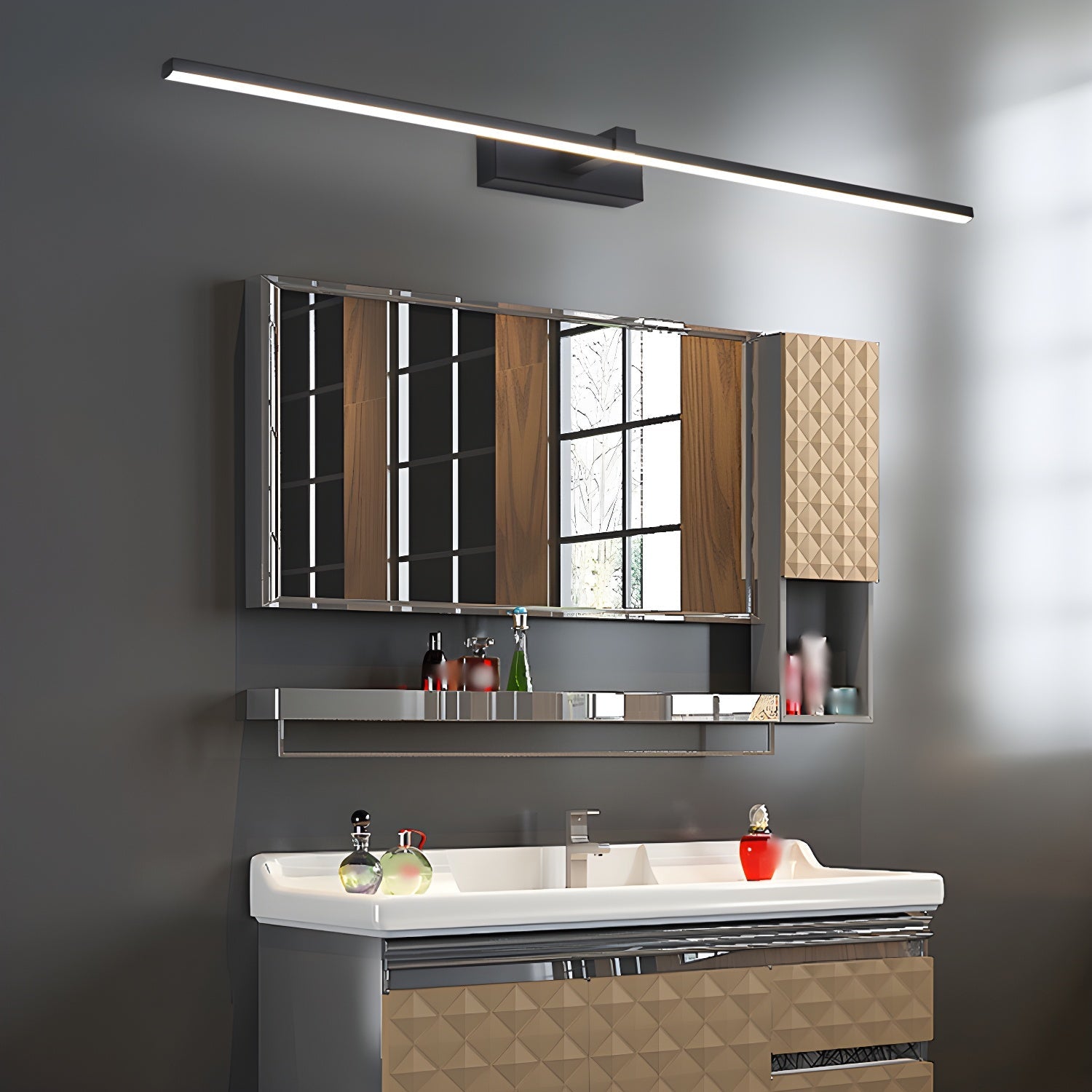 Linear LED wall light detail of the white diffuser
