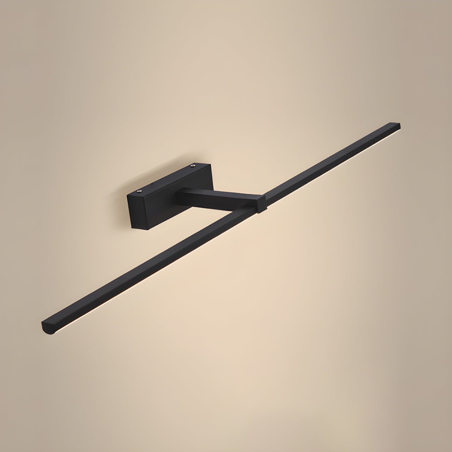 Black metal linear wall light mounted on a tiled wall
