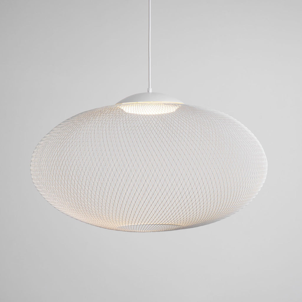 Pendant Light, Latticed Iron Mesh Shade, Black or White, Integrated LED