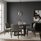 Glass dome pendant light with slim suspension rod detail
