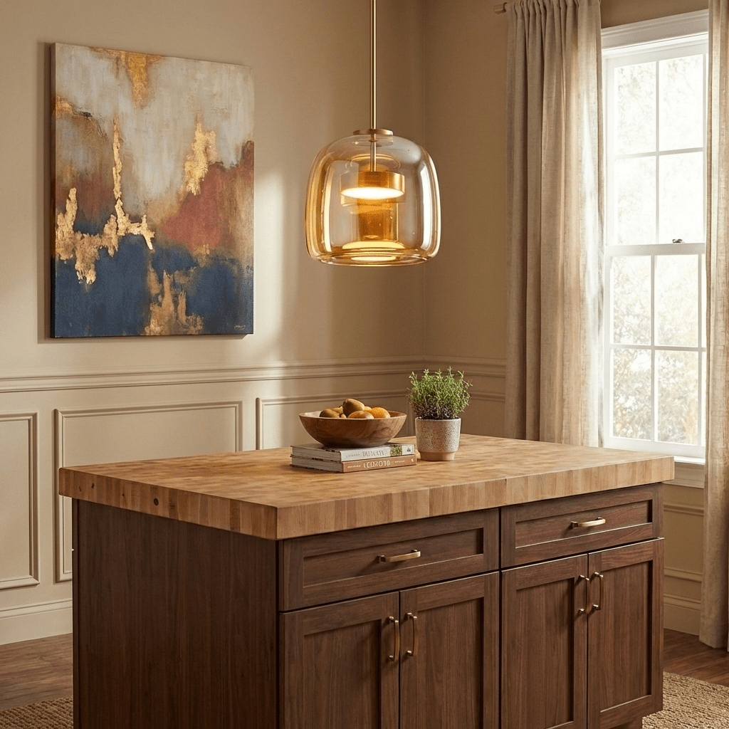 Hand-blown glass globe pendant light side profile view