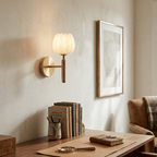 Mian wall lamp alabaster flowers shown against a soft backdrop