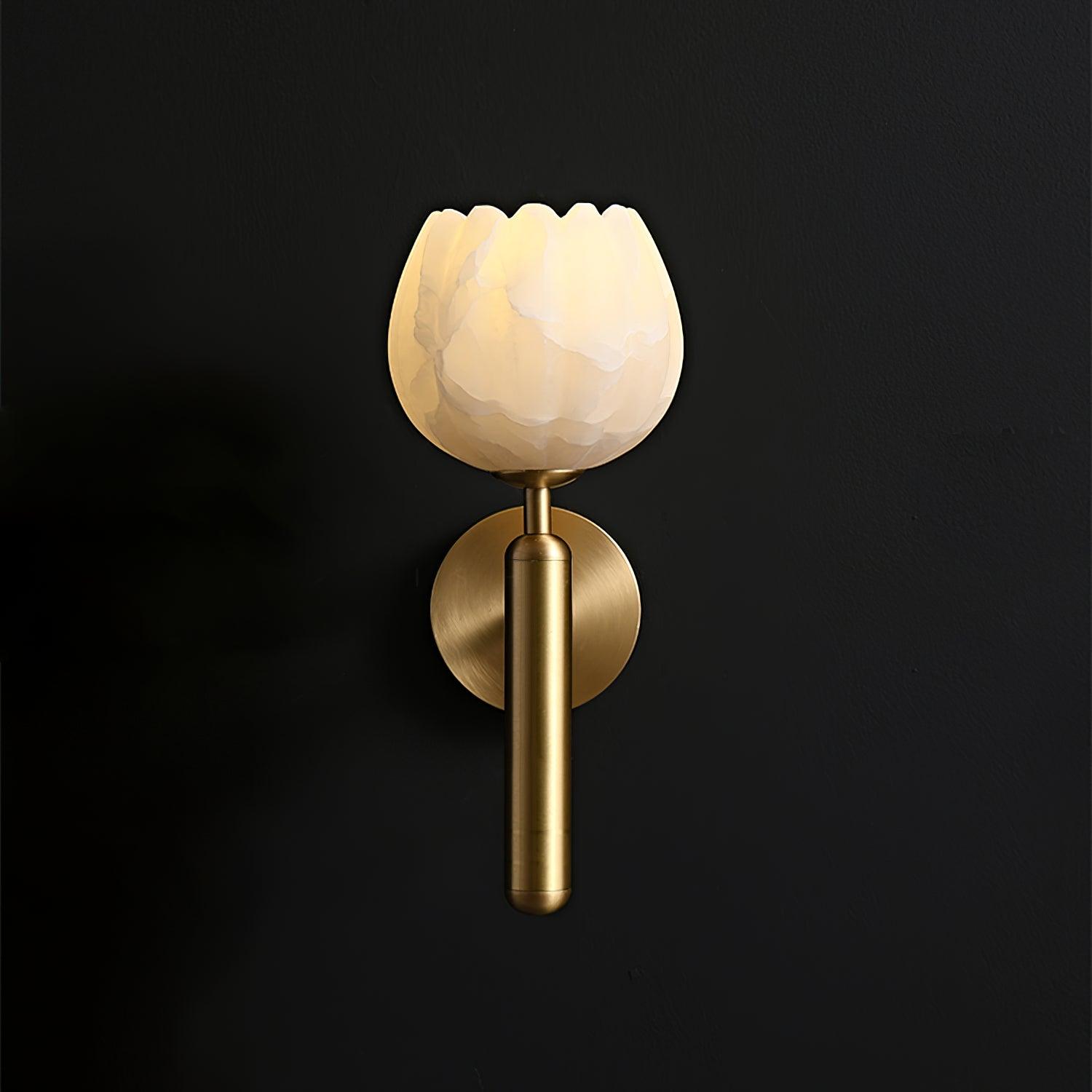 Mian wall lamp with carved alabaster flowers on a brass arm