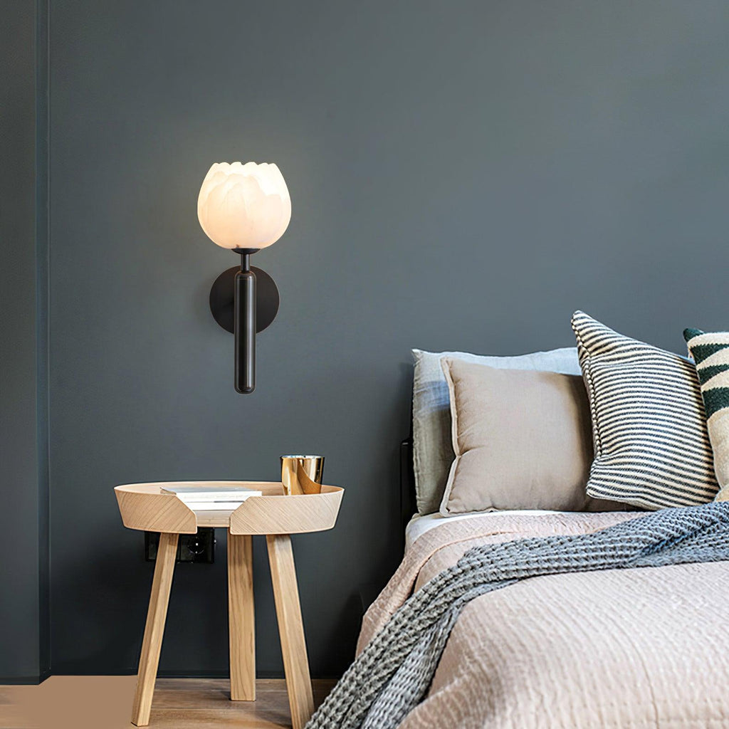 Mian wall lamp warm glow through the natural stone petals