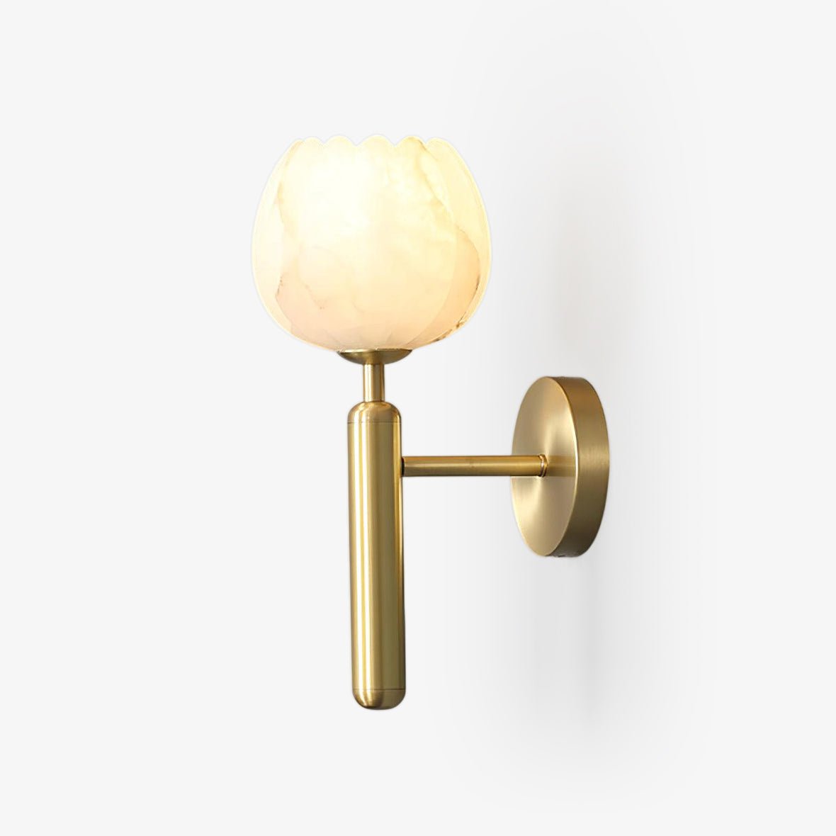 Mian wall lamp carved stone flower and brass arm detail