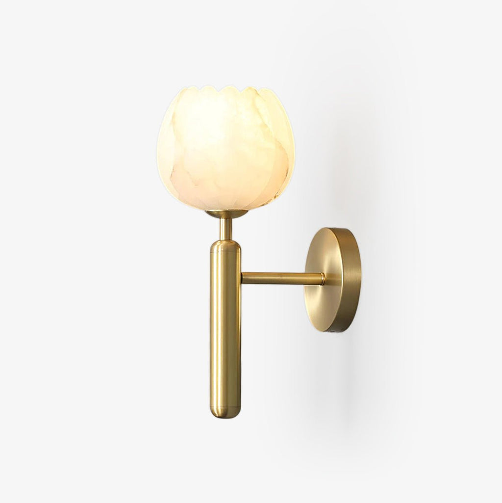 Mian wall lamp brass arm and natural stone flower detail
