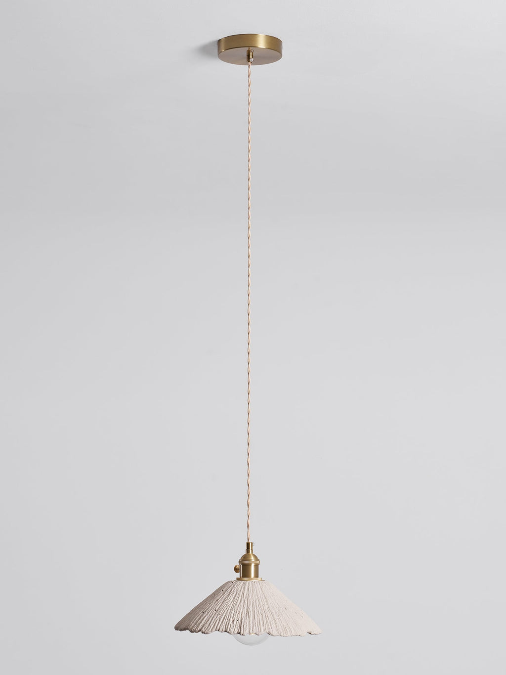 Microcement Pendant Light, Raw Cement Shade, Gold E14 Fitting, Braided Cord