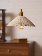 Microcement Pendant Light, Raw Cement Shade, Gold E14 Fitting, Braided Cord