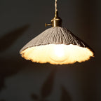 Microcement Pendant Light, Raw Cement Shade, Gold E14 Fitting, Braided Cord